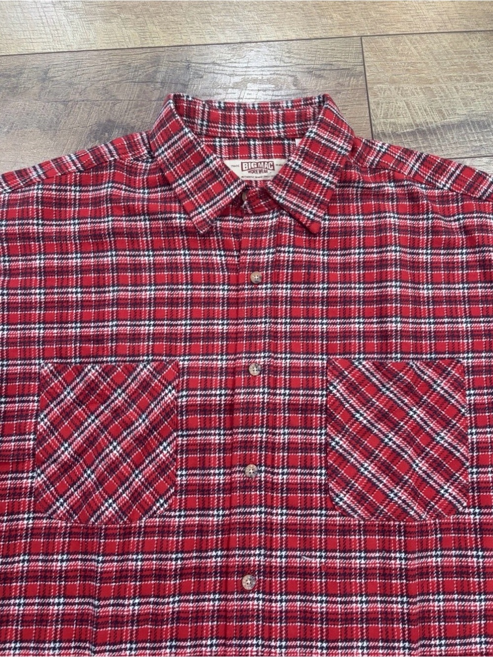 Vintage 80s Big Mac Heavyweight Plaid Flannel Long Sleeve Shirt XL Red - Picture 3 of 7